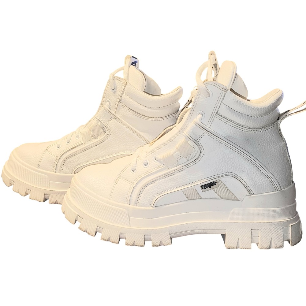Buffalo London Aspha NC Mid White Vegan Leather Chunky Platform Boots 8.5